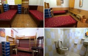《TALK 語言學校》雙人房，每間都有床舖、個人衣櫃、衛浴、桌椅、小型除濕機